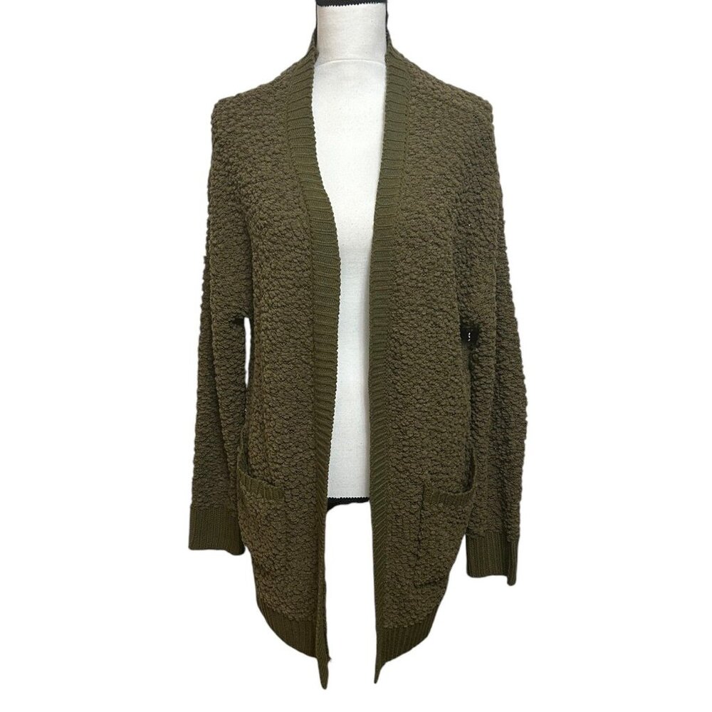 Olive Textured Open-Front Cardigan
